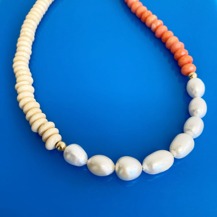 BEADazzled | Coral and Pearl Beaded Necklace