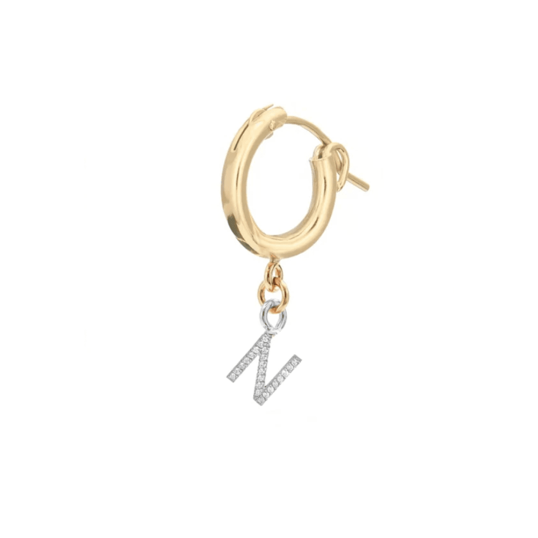 Initial Here | Single Letter Charm Huggie Hoop Earring